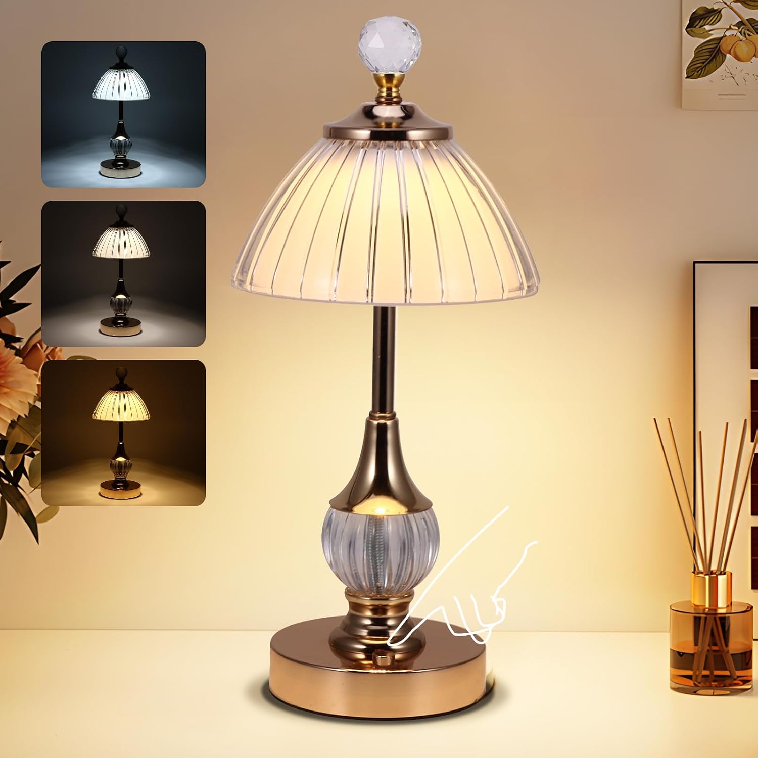 Wiederaufladbare Kristall-nachttischlampe Mit Usb-anschluss, 3 Einstellbare Lichtmodi, Luxuriöse Und Vielseitige Dekoration Für Zuhause Und Geschenkidee