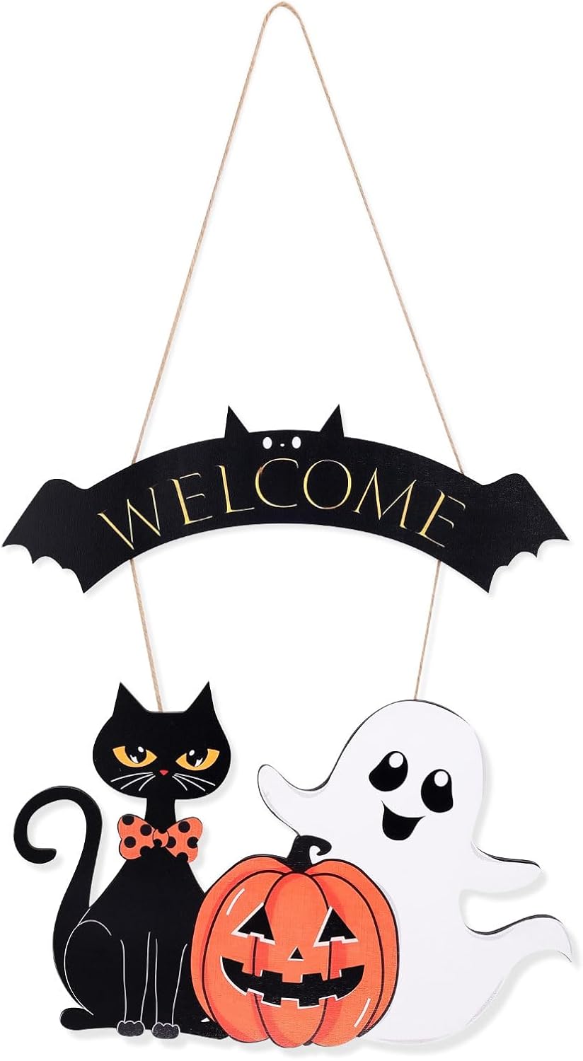 Robustes Halloween-türschild Aus Holz, Niedliches Design, Einfache Montage, Vielseitig Einsetzbare Festliche Heimdekoration Und Saisonales Geschenk
