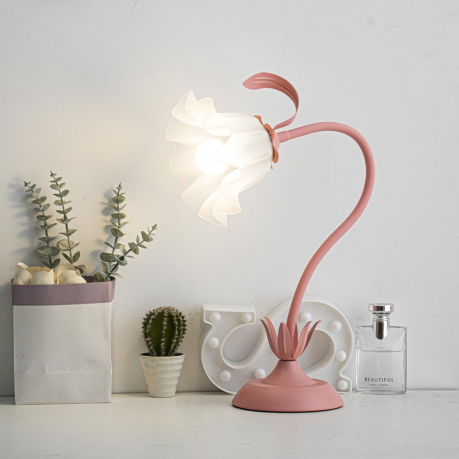Flexible Led-nachttischlampe Mit Maiglöckchenmuster, Einstellbare Schutzbeleuchtung, Elegantes Multifunktionales Design Für Schlafzimmer Und Büro