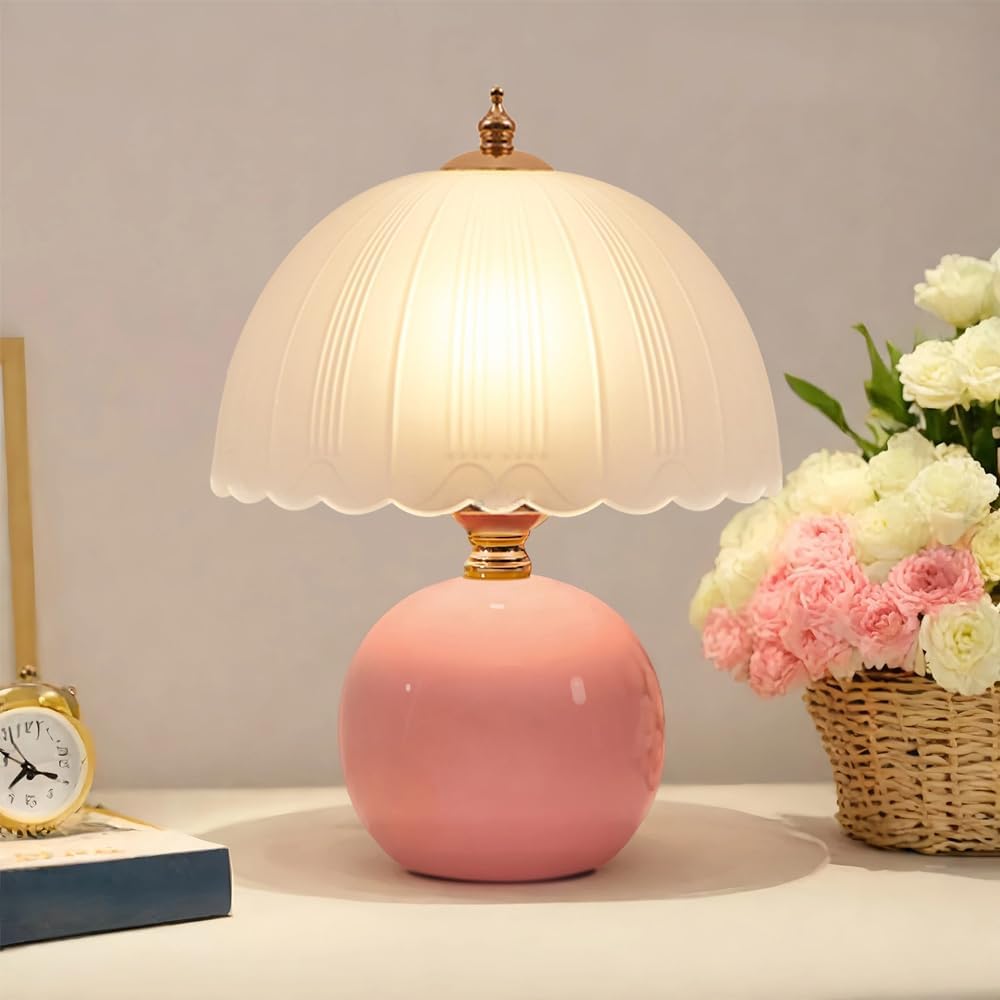 Vintage-tischleuchte Aus Keramik Und Glas, Sanftes Licht, Einfache Montage, Vielseitig Einsetzbare Inneneinrichtung Und Ideales Geschenk