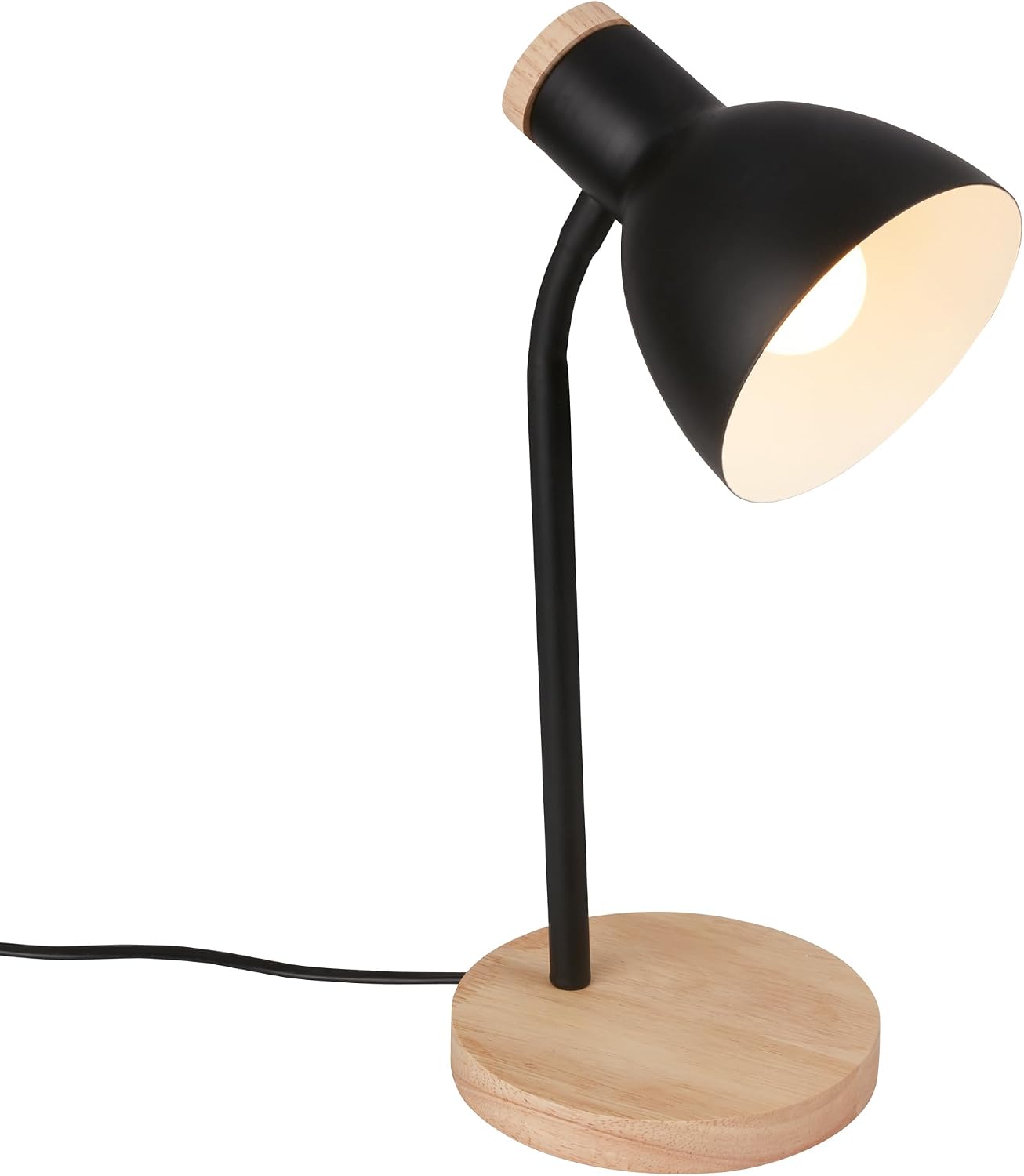Vielseitige Tischleuchte Aus Schwarzem Metall Und Holz, Kompatibel Mit E14-glühbirnen, Kabelschalter, Kompaktes Design Für Büro, Schlafzimmer Und Wohnzimmer