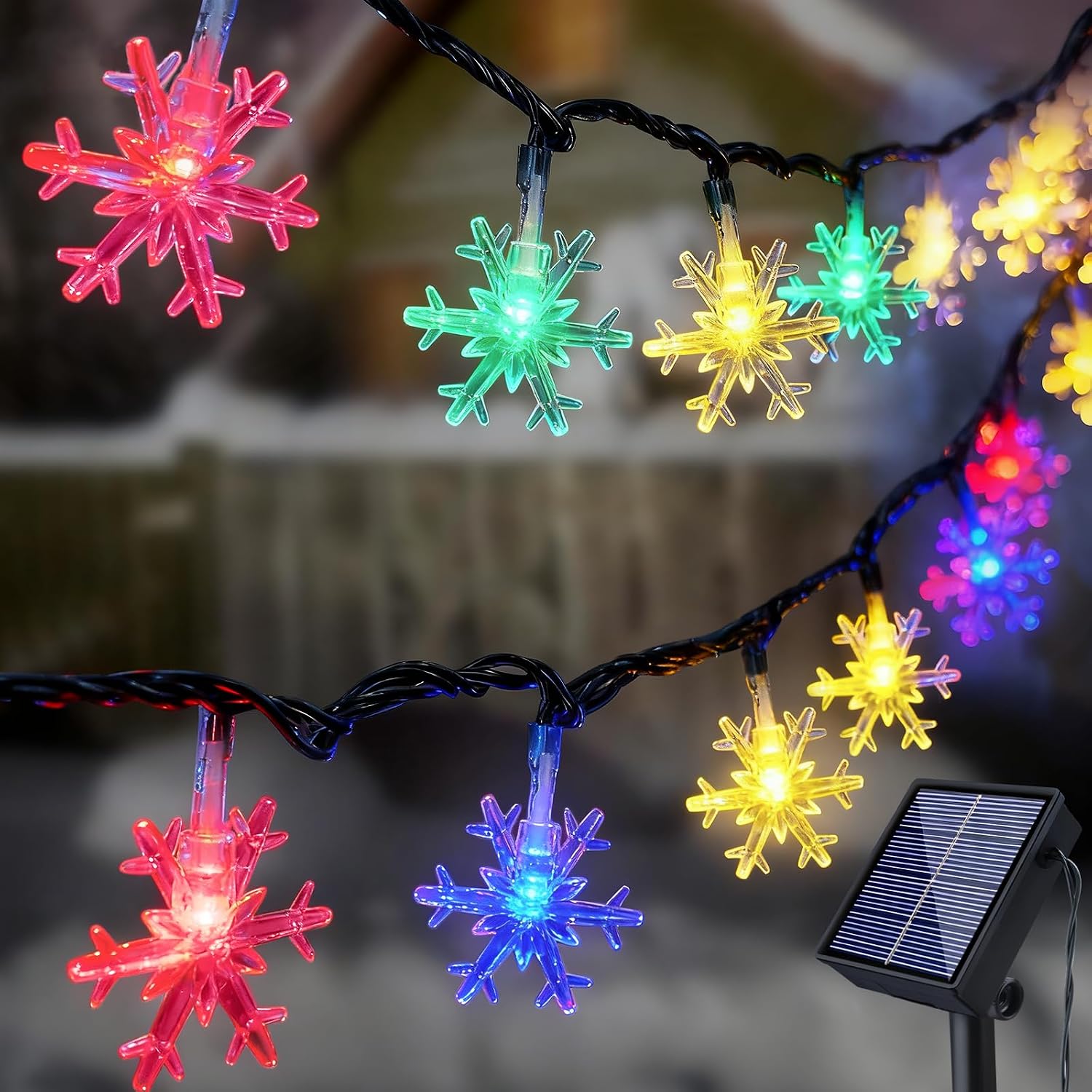 12 M Lange Solar-lichterkette Mit 100 Leds In Schneeflockenform, 8 Beleuchtungsmodi, Ip65 Wasserdicht, Flexibel Zum Selbermachen Für Weihnachts- Und Partydekorationen Im Freien