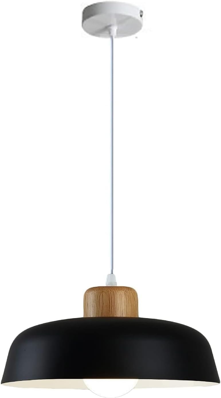 Runder Plafonnier Aus Metall, Moderne Und Einfache Ausführung Aus Holz E27 Penthouse Bar Plafonnier, Kitchen Island Restaurant Glanz (schwarz) Enthält Keine Ampulle