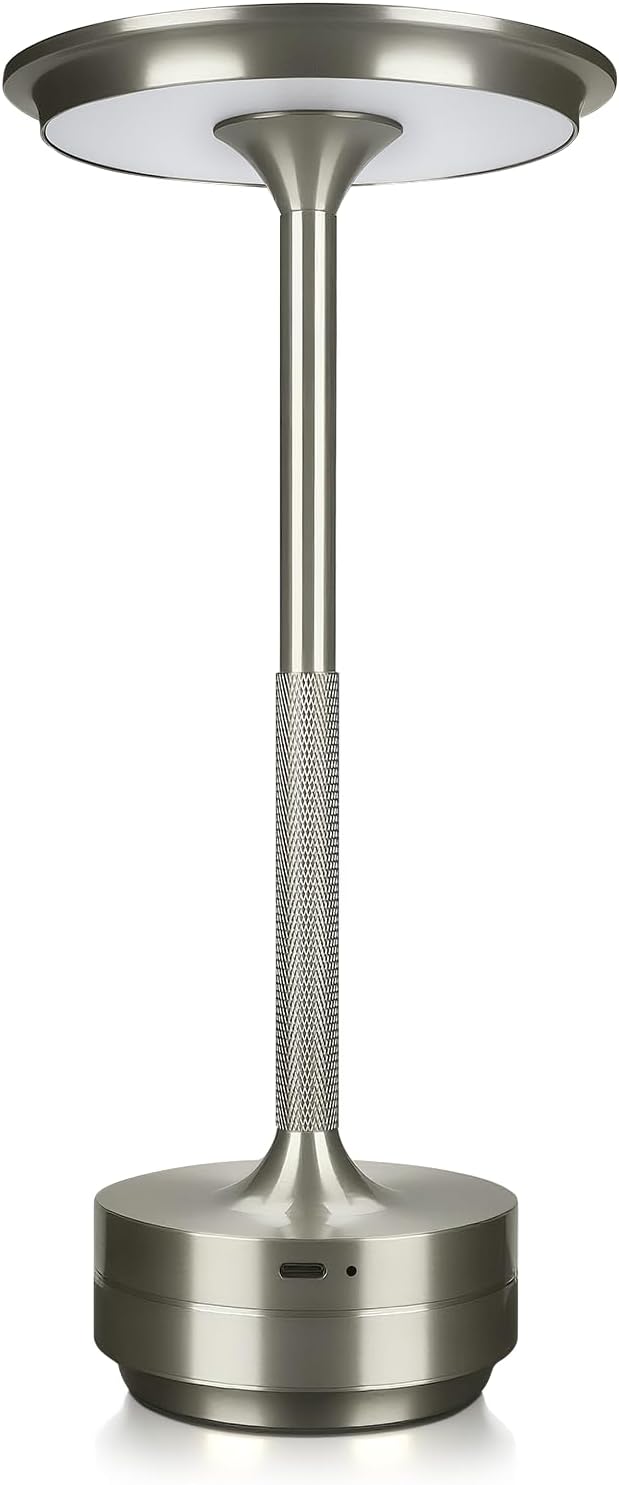 Kabellose Tischleuchte Mit Berührungssensor, Höhenverstellbar, 5200-mah-akku, 3 Lichtfarben, Vielseitiges Metalldesign Für Drinnen Und Draußen