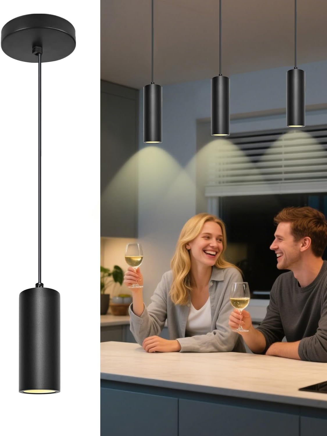 Moderner Schwarzer Gu10-kronleuchter Mit Verstellbarer Höhe, 5 W, 3000 K Warmweißes Licht, Geeignet Für Küche, Wohnzimmer Und Schlafzimmer.