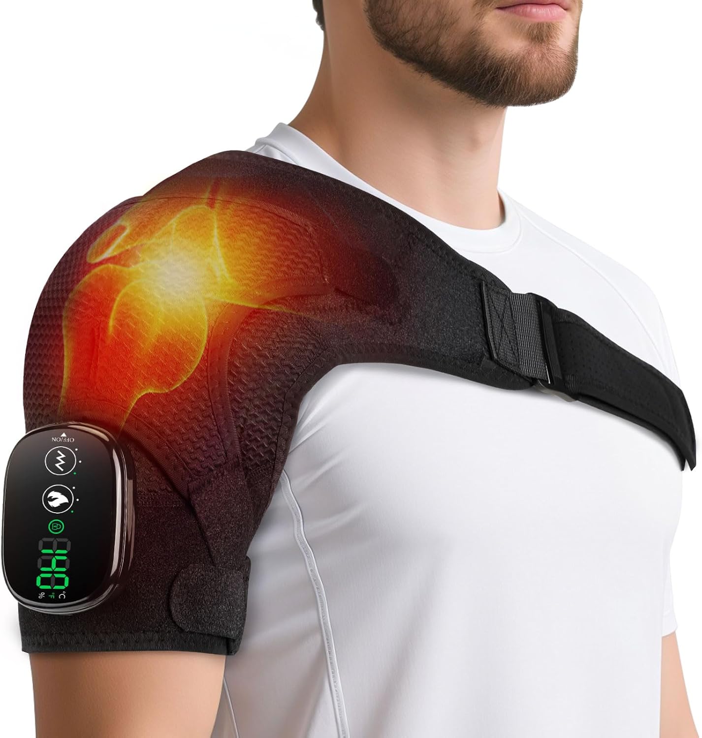 Beheizbare Und Massierende Schulterbandage, 3 Einstellbare Modi, Tragbarer 5000-mah-akku Mit Intelligenter Sicherheitsfunktion Für Zuhause, Büro Und Reisen (schwarz)