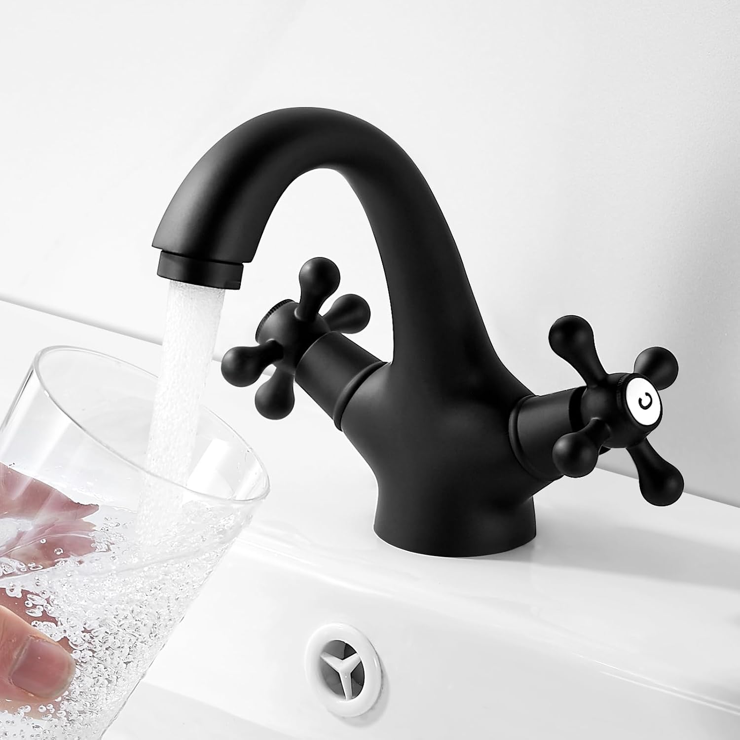 Robinet De Lavabo Vintage Double Poignée En Laiton H59, Widerstandsfähig Gegen Ausfransungen, Einfache Und Langlebige Installation Für Badezimmer (schwarz)