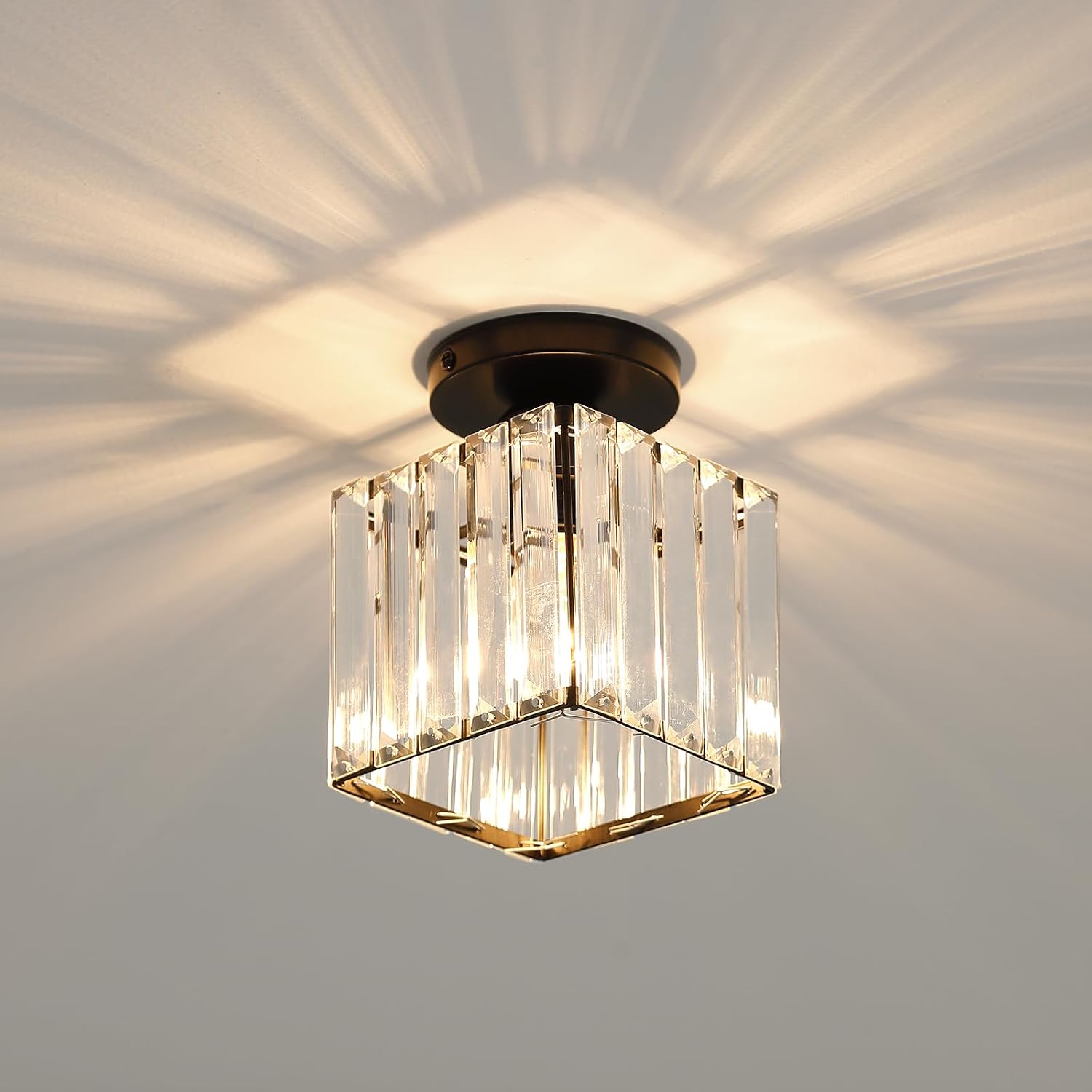 Designer-deckenleuchte Aus Kristall Und Schwarzem Eisen, Elegante Dekorative Beleuchtung E27, Ideal Für Alle Wohnräume