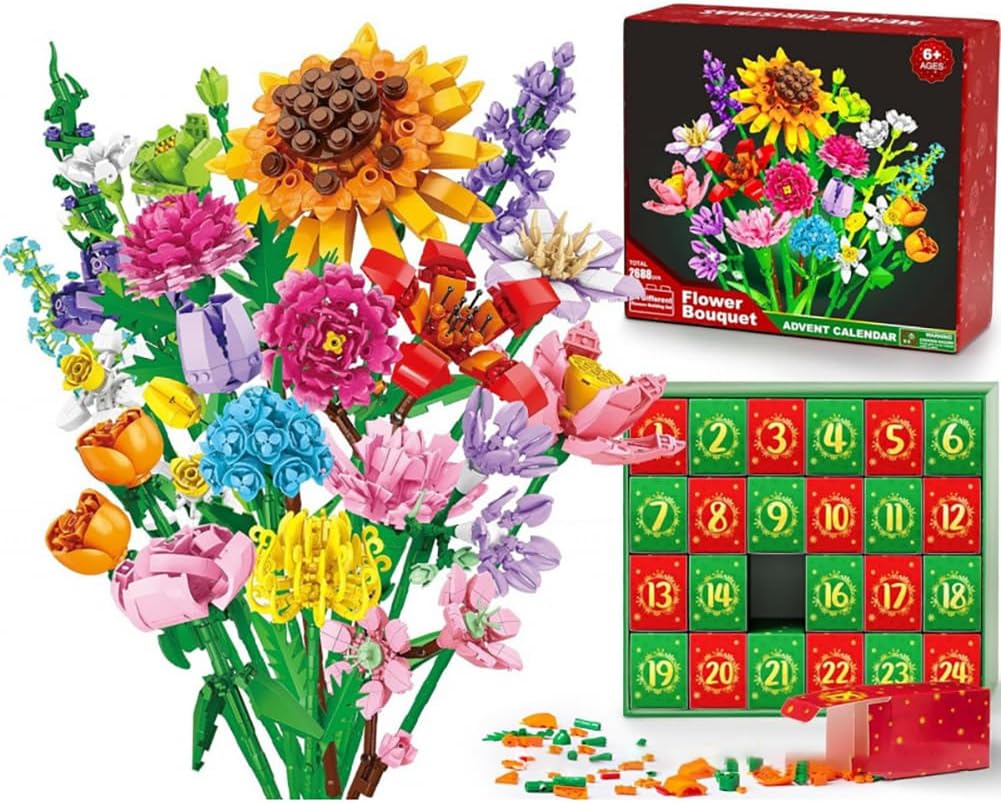 24-tägiger Floraler Weihnachts-adventskalender, Hochwertiges Dekoratives Blumenarrangement Für Eine Warme, Festliche Wohndekoration