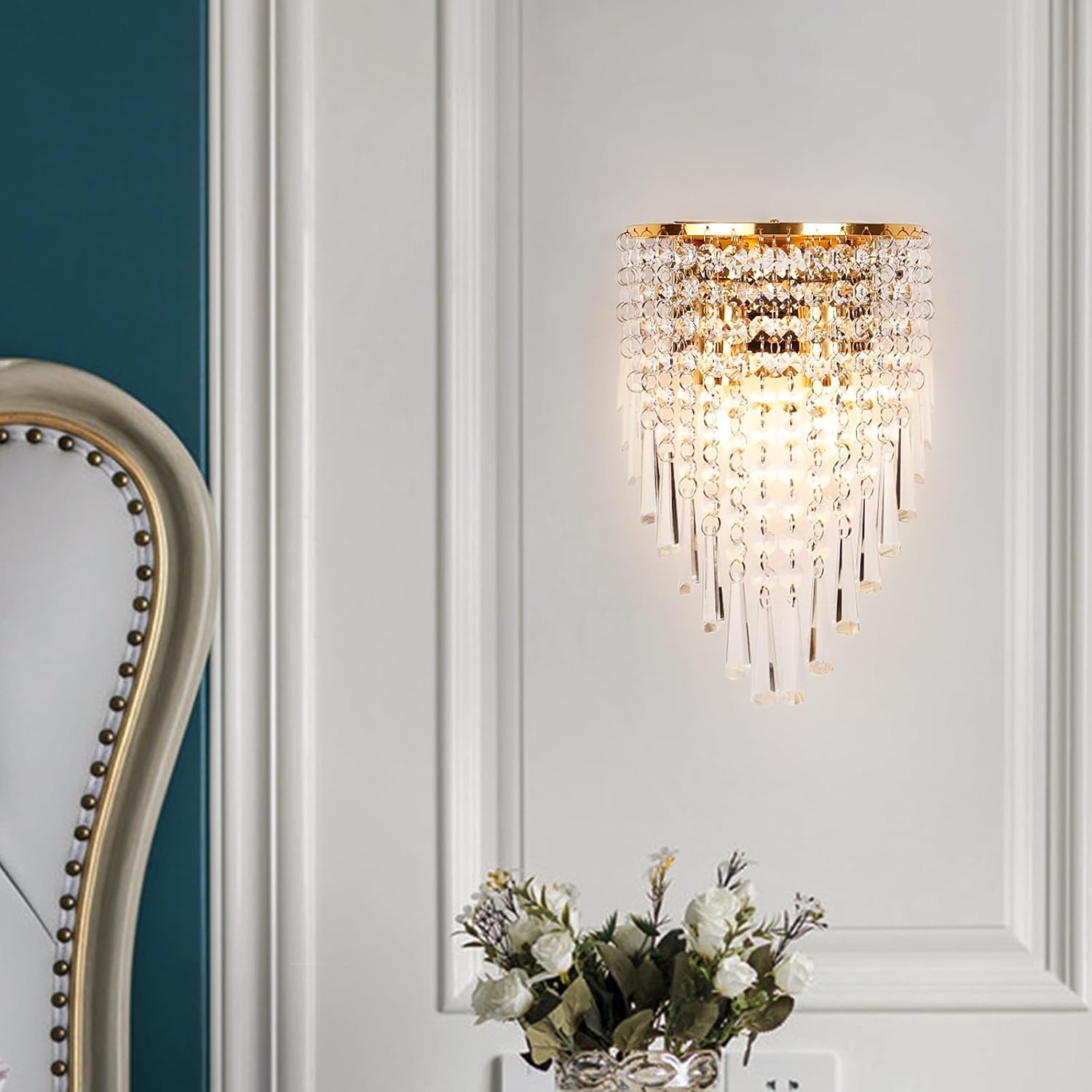 Vintage-wandleuchte Aus Funkelndem Goldkristall Fürs Schlafzimmer, Moderne Art-deco-wandleuchte Mit E14-fassung Aus Kristall Im Flur, Nachttisch Mit Lampenschirm Fürs Wohnzimmerkristall-pendelleuchte,