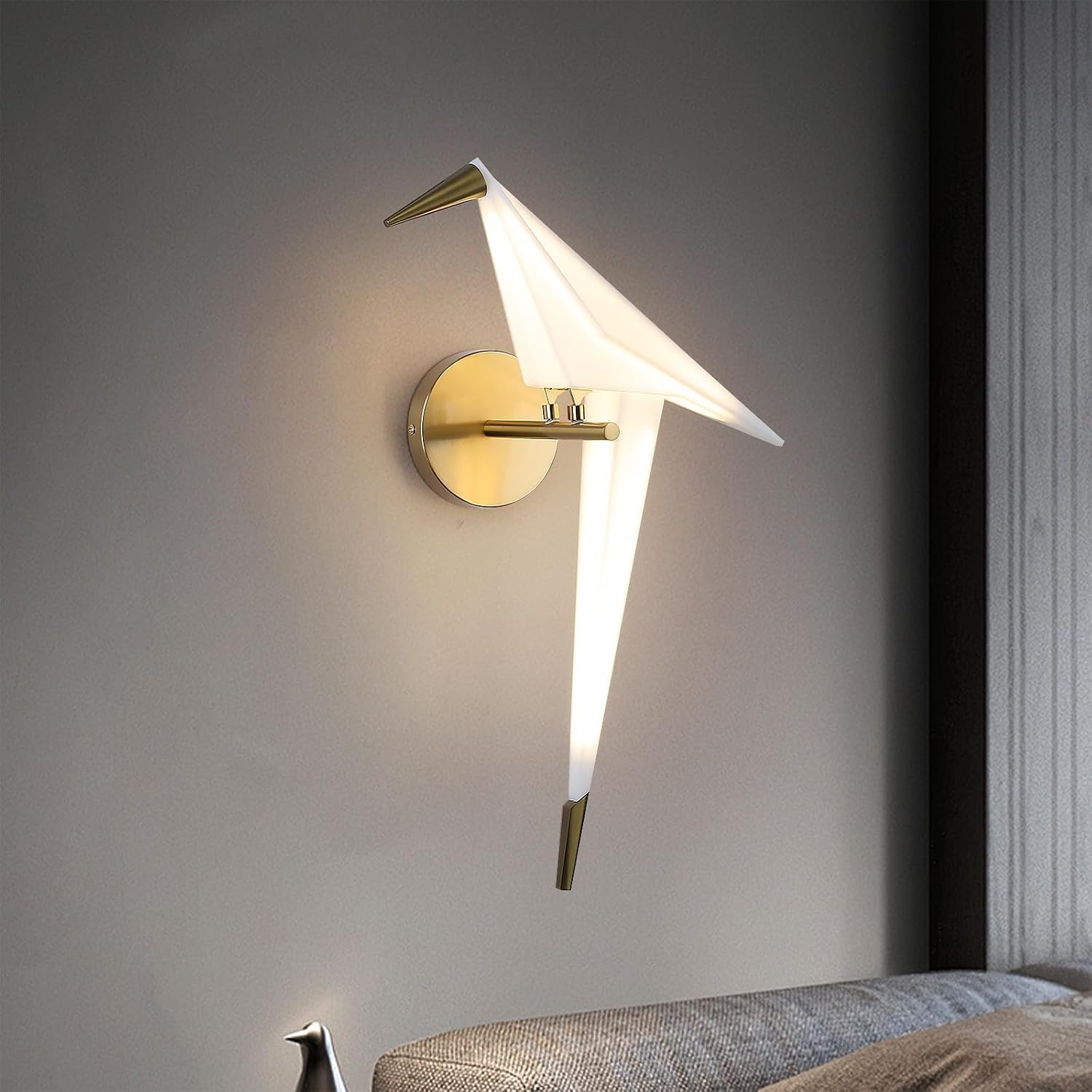 Moderne Led-wandleuchte In Form Eines Goldenen Papierkranichs, 3000 K Warmweißer Acryl-lampenschirm, Metallsockel, Innenwandleuchte Für Schlafzimmer, Büro, Leseraum, 50 Cm × 20 Cm