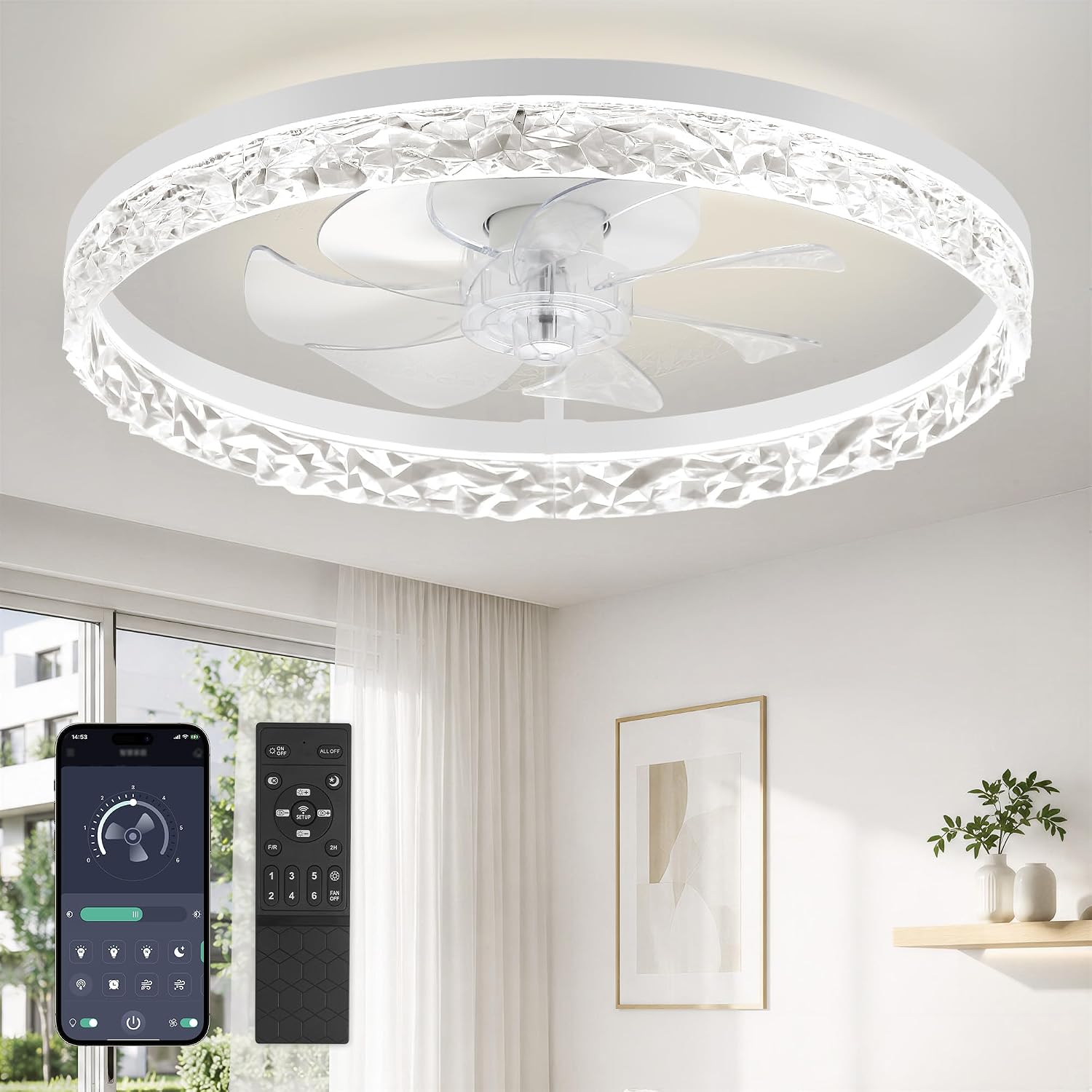 Weißer Deckenventilator Mit Licht Und Fernbedienung, 16-zoll-deckenventilator Mit 6 Geschwindigkeitsstufen Und 3 Farbtemperaturen, Dimmbare Led-beleuchtung (3000–6500 K) Für Das Schlafzimmer