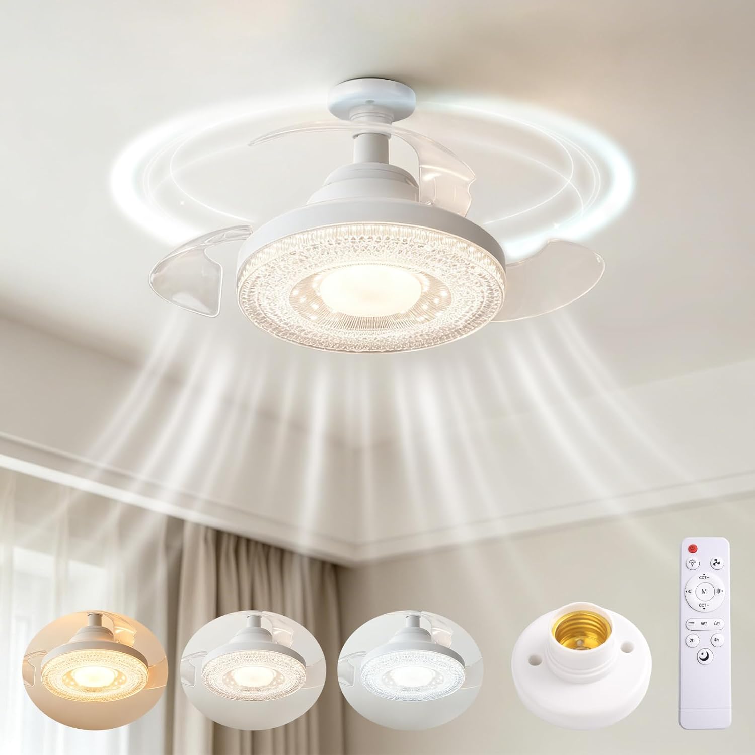 Deckenventilator Mit Licht, 40 Cm Leiser Ventilator, Kleiner Dimmbarer 30-w-led-ventilator, E27-fassung, Verdeckte Flügel, Deckenventilator-kronleuchter Für Wohn- Und Schlafzimmer