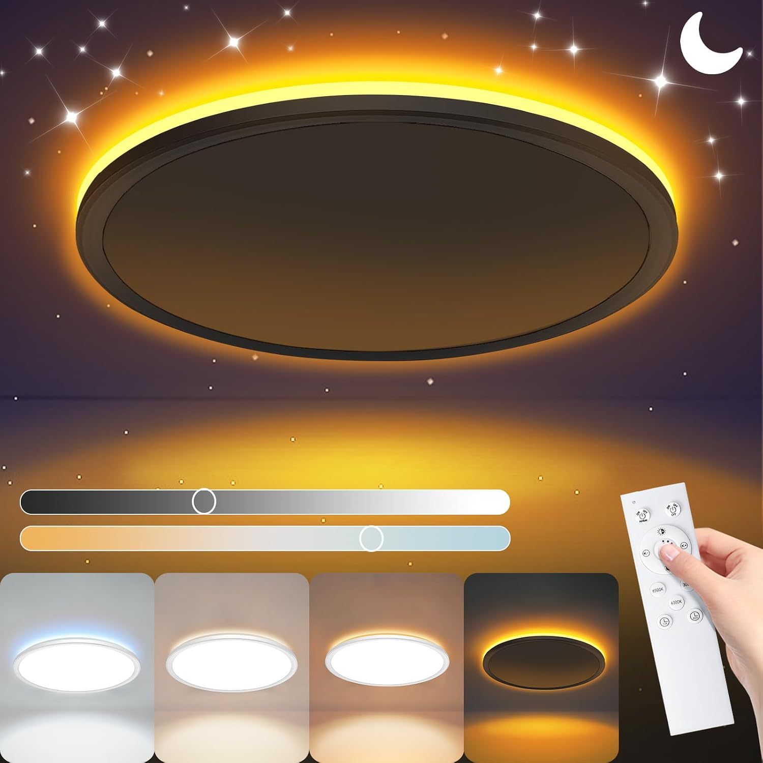 Dimmbare 24-w-led-deckenleuchte Mit Fernbedienung Und Timer Für Badezimmer, Schlafzimmer, Wohnzimmer, Küche, Flur