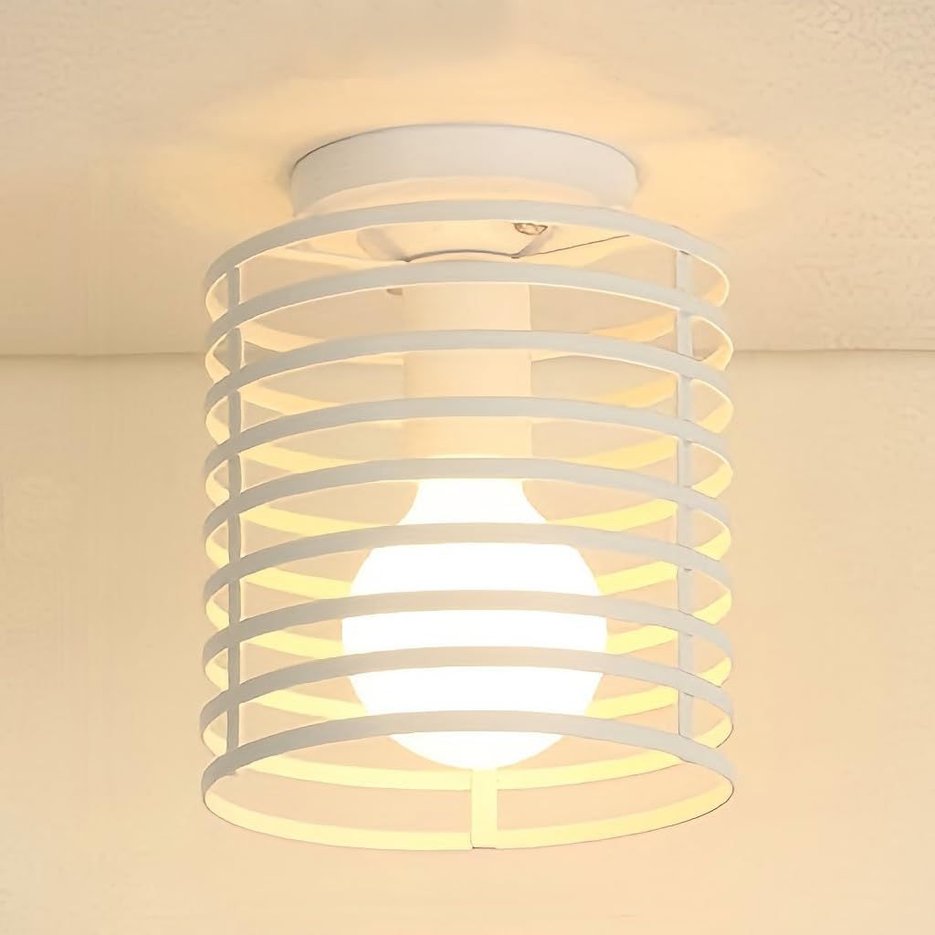 Vintage-kronleuchter Aus Metall Im Käfigdesign, Zylindrische Pendelleuchte Im Vintage-industrie-stil Für Schlafzimmer, Küche, Flur, Wohnzimmer (weiß, Leuchtmittel Nicht Enthalten)