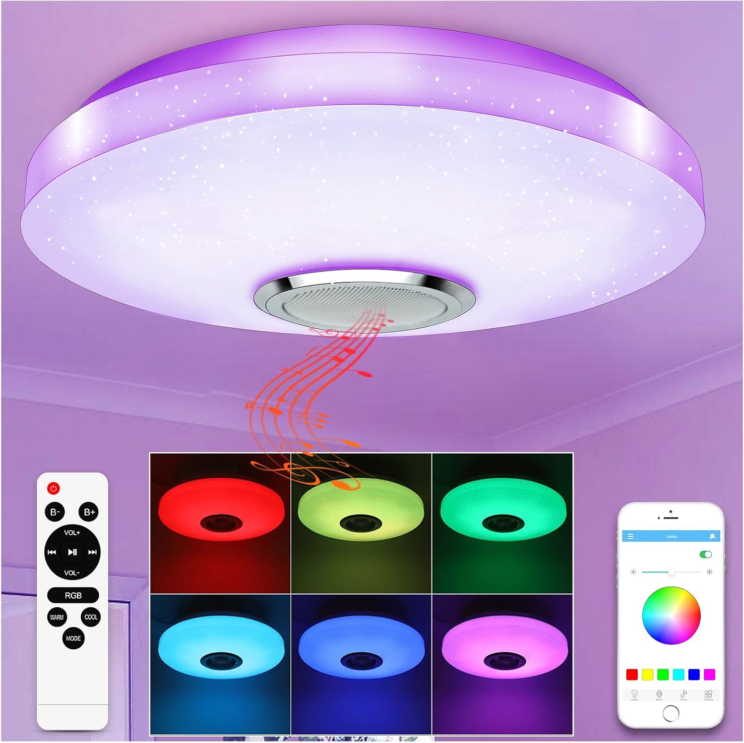 Multifunktionale Rgb-led-deckenleuchte Mit Bluetooth, Smart-steuerung, Timer Und Einstellbarer Helligkeit Für Zuhause Und Dekoration
