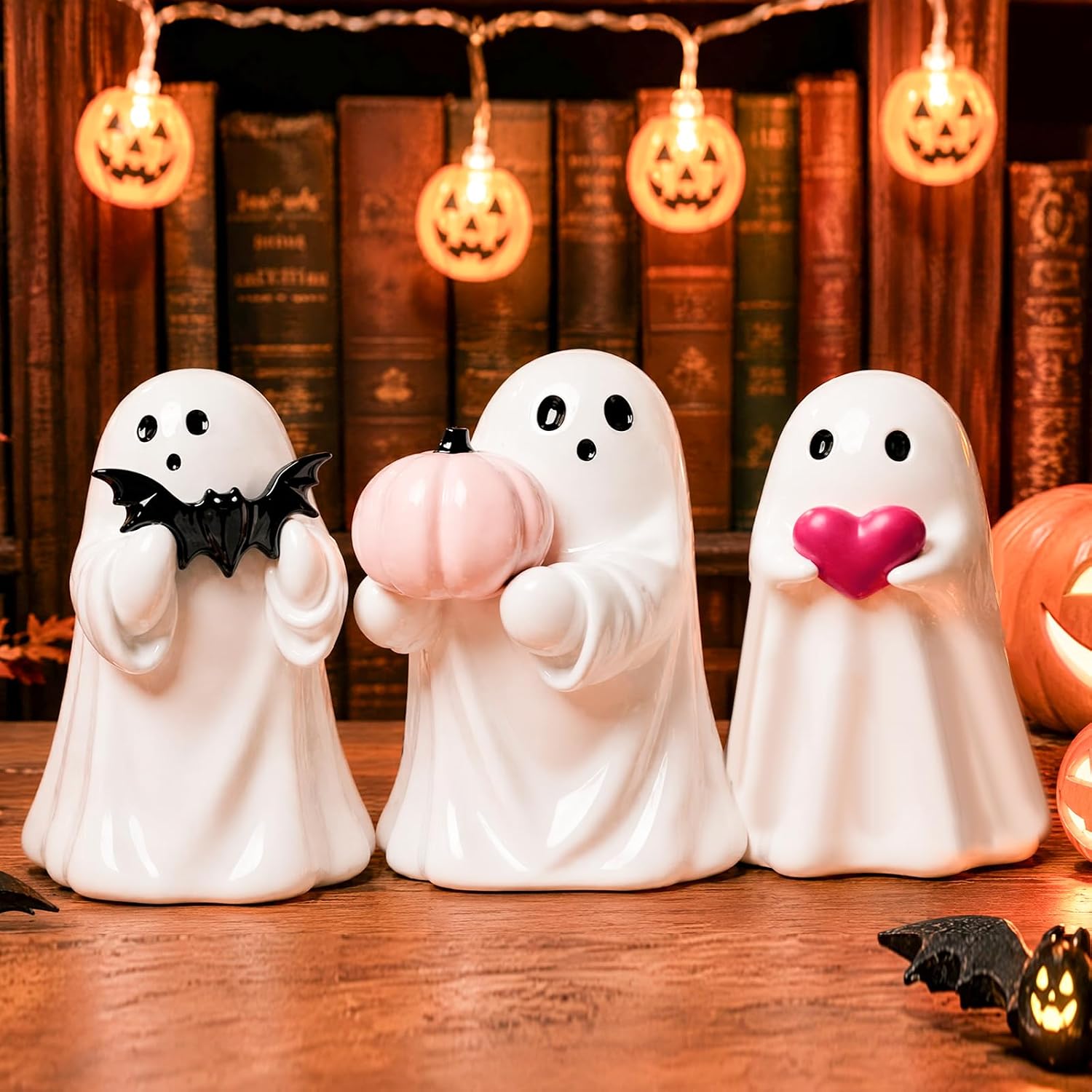 Set Mit 3 Niedlichen Geisterfiguren Aus Kunstharz, Halloween-dekoration, Weich Und Langlebig, Für Zuhause, Büro Und Als Saisonales Geschenk