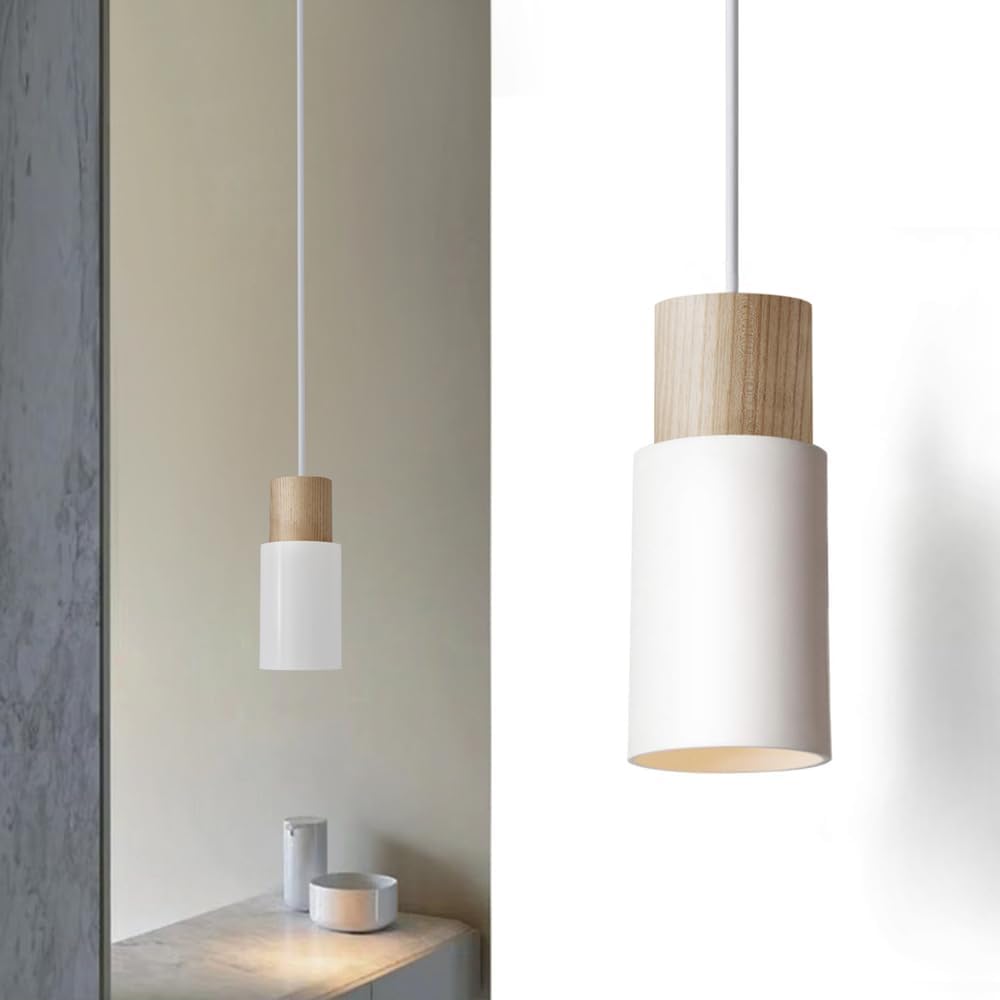 Retro-industrie-pendelleuchte Mit Handlackiertem Holzschaft, Dickem Aluminium, Verstellbarer E27-fassung Für Ein Warmes Interieur