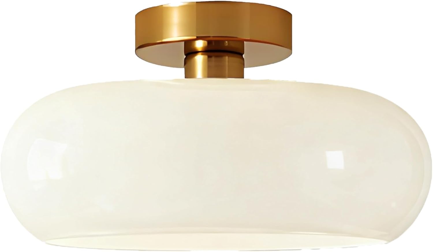 Runde Glas-deckenleuchte 28 Cm, Runder Glasschirm, Goldfarbener Metallsockel, Flurleuchte, Deckenleuchte Für Schlafzimmer, Esszimmer, Küche (cremeweiß, H 15 Cm)