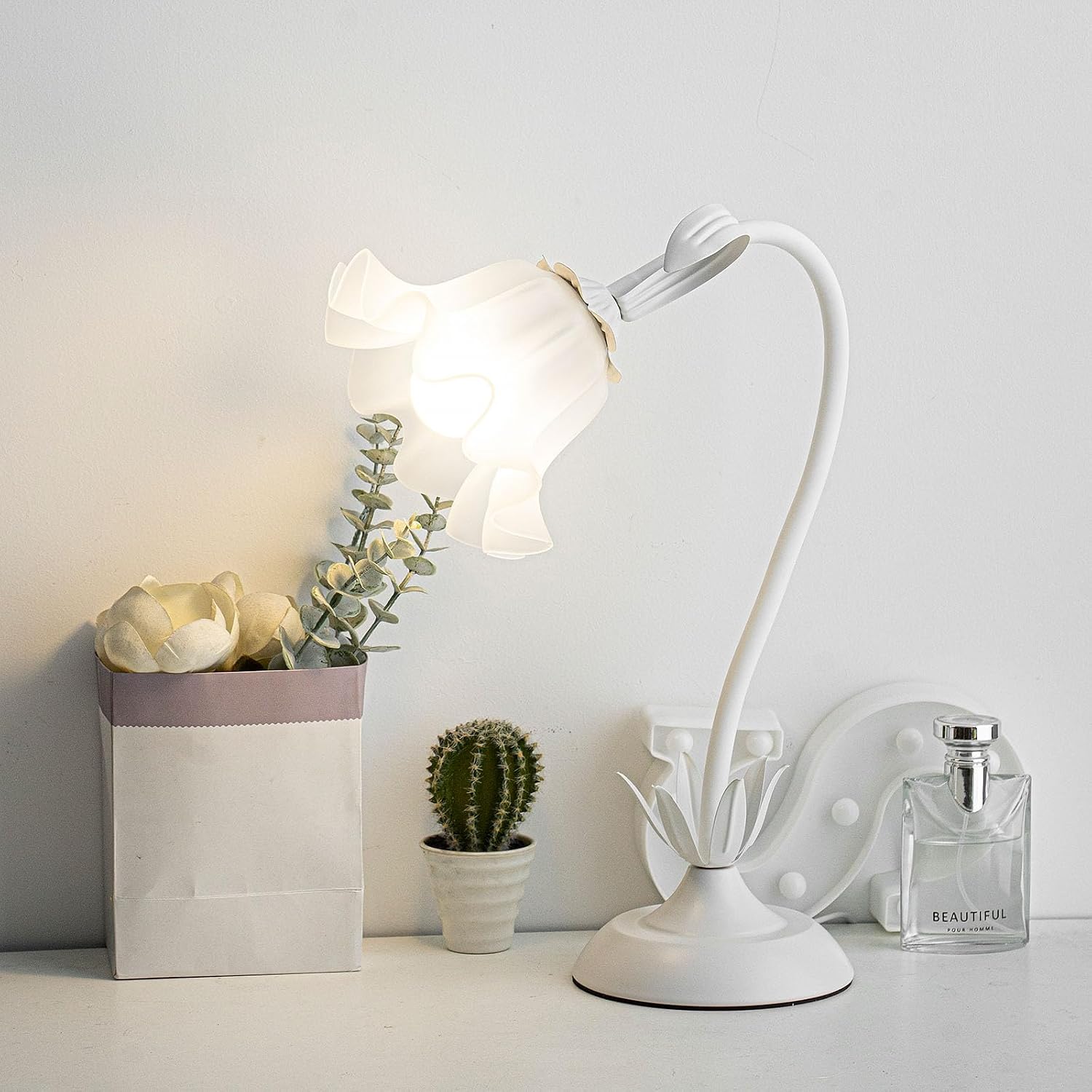 Led-nachttischlampe Mit Schwanenhals, E27-fassung, 3 Sanfte Farbtöne, Für Kinderzimmer, Mädchenzimmer, Büro, Verstellbar, Märchenhafte Dekoration