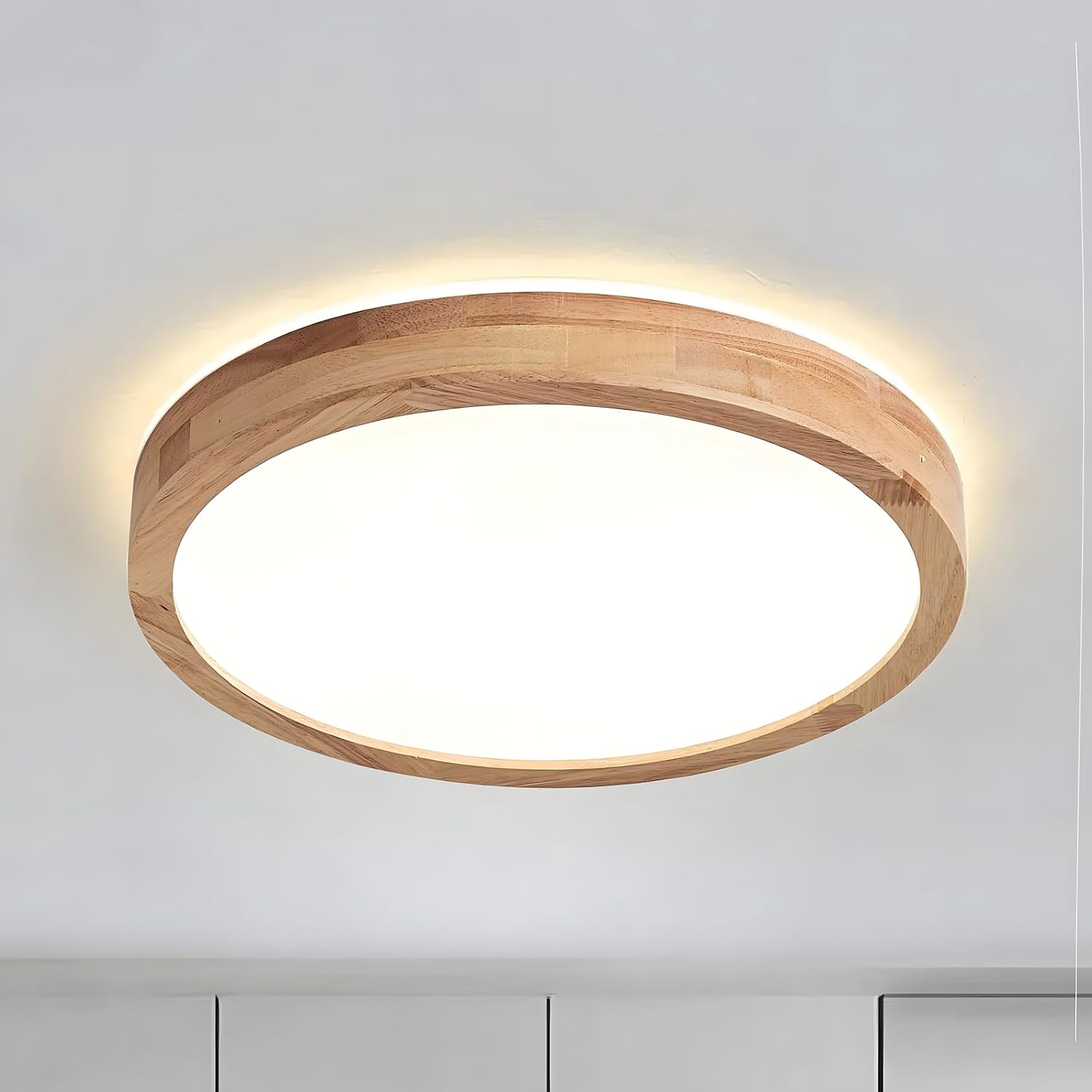 Led-deckenleuchte Aus Holz, 360° Runde Deckenleuchte Aus Naturholz Für Schlafzimmer, Wohnzimmer, Kinderzimmer, Küche, Esszimmer, Zuhause, Büro (weiß)