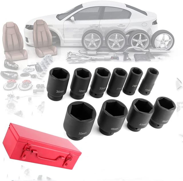 10 Stück Sechskant-Schlagsteckschlüssel 3/4'-Antrieb 22-50 mm Chrom-Molybdän-Stahl 6-Punkt Metrisch Auto-Werkzeugsatz - Rosvola