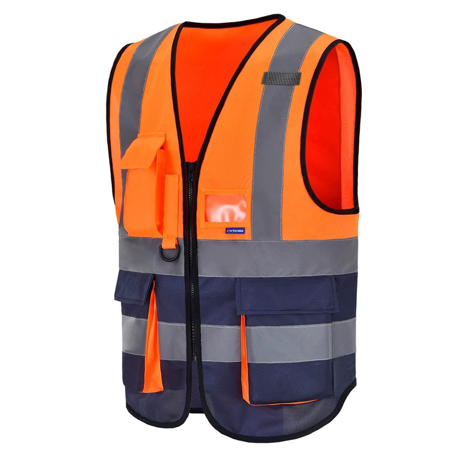 Warnweste Mit Reißverschluss, Handyfach, Ausweisfach, Orange/marineblau, 3xl