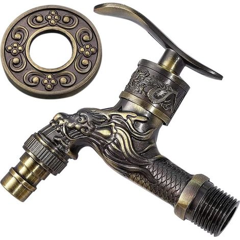 Vintage-wasserhahn Aus Zinklegierung, Griff Aus Antikem Messing, Wandmontage Für Waschmaschine, Garten Oder Waschküche, Mit Einzelschlauchanschluss Und Kaltwasseranschluss.