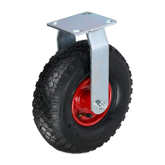 Relaxdays Bockrolle, 3.00-4, Traglast 120 kg, Gummi, Stahlplatte, luftbereift, Schwerlastrad, Gummirolle, schwarz/rot
