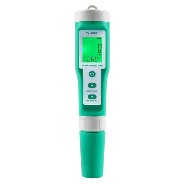 Digitales Wasseranalysegerät – 10-in-1 – Wasserqualitätsprüfung – Automatische Temperaturkompensation – pH/EC/TDS/ORP/H₂ – Grün