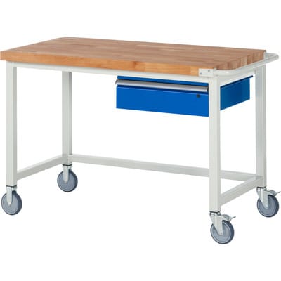 Fahrbare Werkbank mit Querstrebe und Schublade BxTxH 1250x700x880mm - RAU