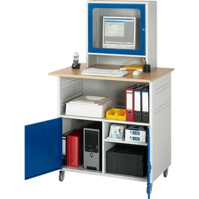 Computer-Tisch mit Monitorengehäuse mobil BxTxH 1100x800x1100/1810mm - RAU