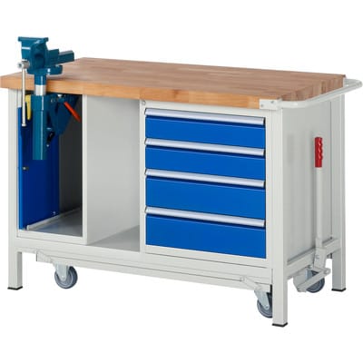 Werkbank mit Fahrgestell 8185-6, B1250xT700xH880mm, 4x Schublade-TA, 1xSSK - RAU