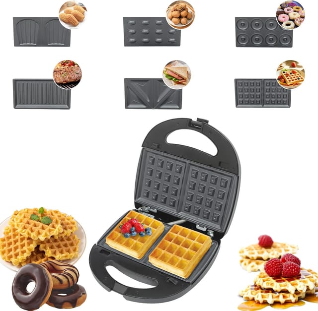 6-in-1-Sandwichmaschine, Waffle-Maschine mit 6 Paaren abnehmbarer Platte mit Antiklebebeschichtung, Sandwich-Brotmaschine, 750W