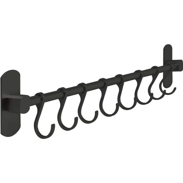 CSPARTV 49 x 2,5 x 9 cm schwarzer selbstklebender Küchenutensilienhalter – Küchenablage – Küchenstange mit 8 Haken – Organizer für Küche, Bad oder