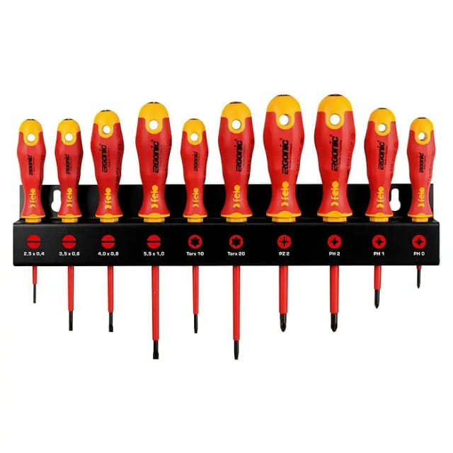 Felo Schraubendrehersatz XL Ergonic VDE mit Werkzeughalter, 10-tlg. SL, PH, PZ, Tx
