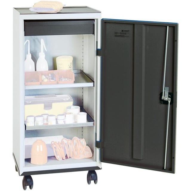 Werkzeug- und Materialschrank Serie 3000 lichtgrau / anthrazitgrau + 1 Schublade 100 mm + 2 Auszugsböden Rolluntersatz - 3093171 - Stumpf