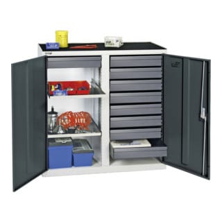 Werkzeug- und Materialschrank 3000, ral 7035/7016, 9 Schubladen, 2 Wannen - Stumpf
