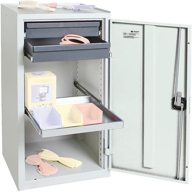 Werkzeug- und Materialschrank Serie 3000 lichtgrau + 2 Schubladen 100 mm + 1 Auszugsboden - 3001207 - Stumpf