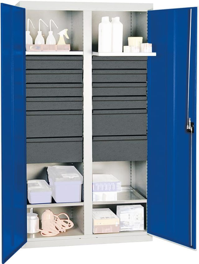 Stumpf Werkzeug- Und Materialschrank Serie 3000 Lichtgrau + 8 Schublade 100 Mm + 4 Schublade 200 Mm + Mitteltrennwand + 4 Auszugsböden - 3004574