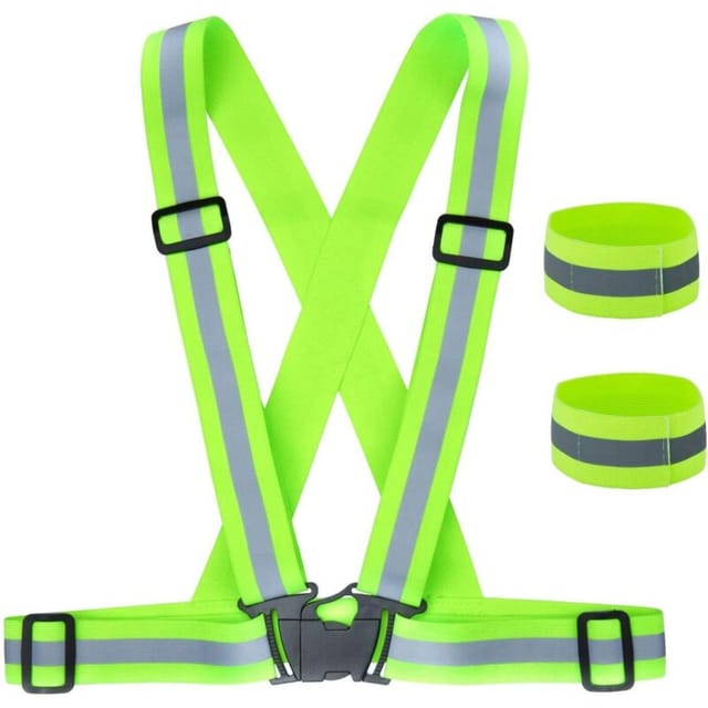 Sicherheitsweste + reflektierende Sicherheitsarmbänder, reflektierende, verstellbare, elastische Sicherheitsweste zum Laufen, Radfahren,