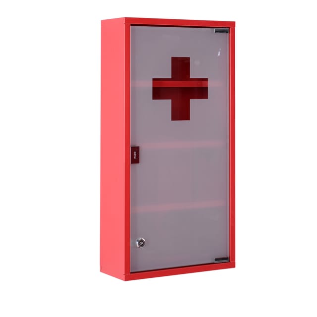 Placard Medical Securise En Acier Rouge 30.00 X 12.00 X 60.00 Cm