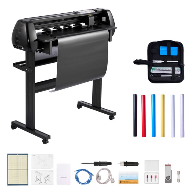 Mophorn Vinylschneidemaschine mit 87 cm maximaler Zufuhrbreite, Doppelklingen und LED-Anzeige, anpassbares Schneideplotter-Set mit Aufkleberbögen,