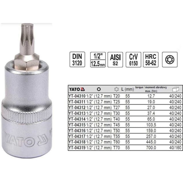 YATO TORX-SCHLÜSSEL 1/2"" T60x 55mm