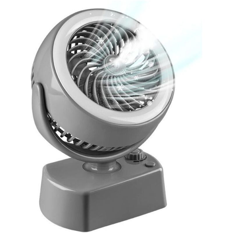 Wiederaufladbarer, Leiser Und Tragbarer Kabelloser Tischventilator Mit Vernebelungs-, Luftbefeuchtungs- Und Nachtlichtfunktion – Grau