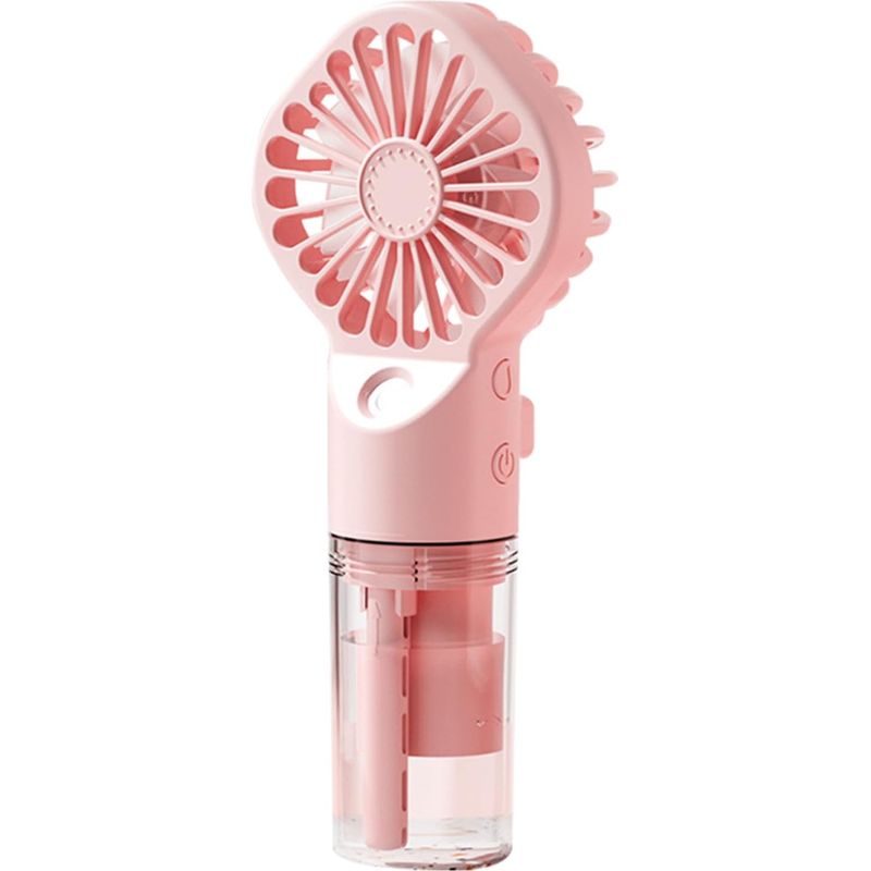 Tragbarer, Per Usb Aufladbarer Ventilator, 4 Geschwindigkeitsstufen, Befeuchtender Nebel, Leise, Für Drinnen Und Draußen, Pink