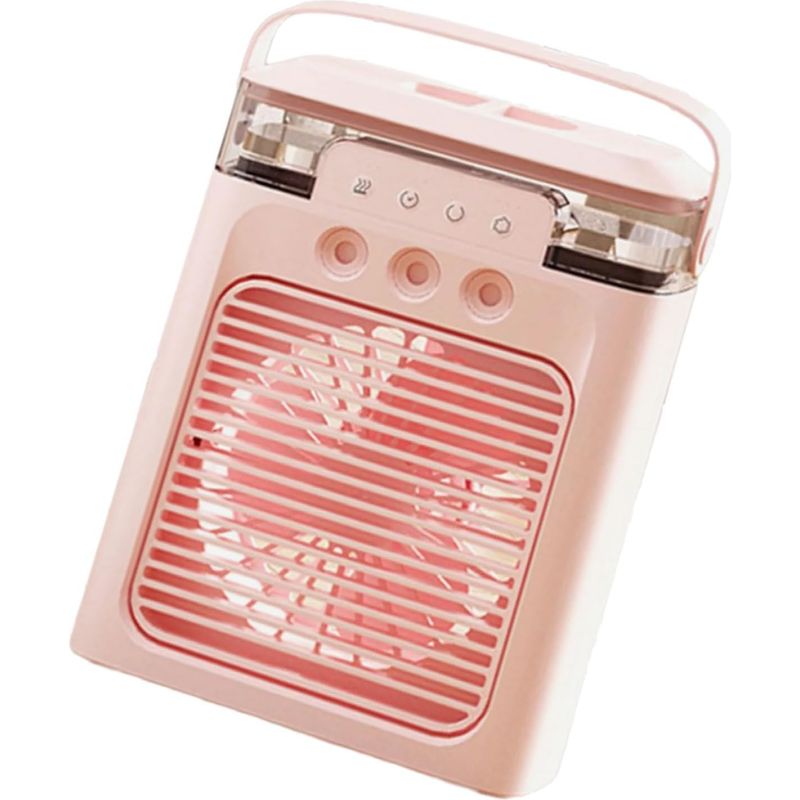 Wiederaufladbarer Usb-ventilator Mit Nebelfunktion, 3 Geschwindigkeitsstufen, Leiser, Tragbarer Luftbefeuchter Für Büro Und Schlafzimmer, Rosa