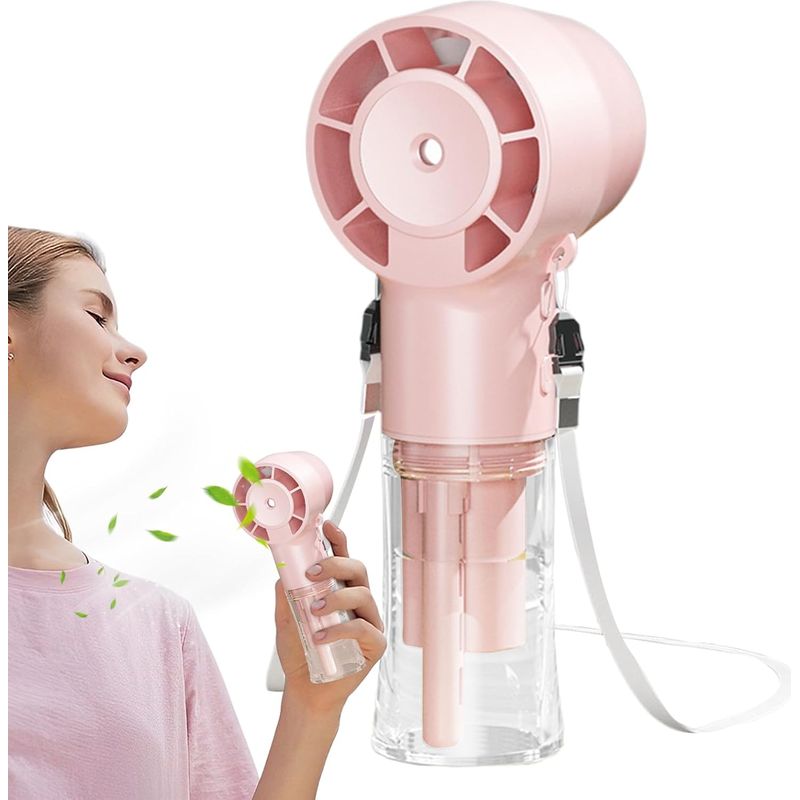 Wiederaufladbarer, Tragbarer Ventilator Mit Sprühfunktion, 1200-mah-akku, Kompakter Luftkühler Für Outdoor-aktivitäten Und Reisen, Pink