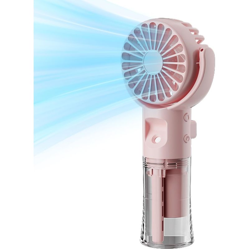 Enowelir Wiederaufladbarer, Tragbarer Nebelventilator Mit 4 Geschwindigkeitsstufen Für Garten, Terrasse, Haus Und Außenbereich – Rosa