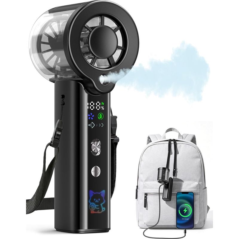 Enowelir Tragbarer, Wiederaufladbarer Usb-nebelventilator (4000 Mah), Kompakt, Für Garten, Terrasse, Haus Und Heimwerkerprojekte Im Freien